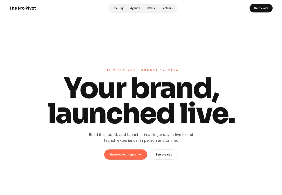 Launch Live event landing page: your brand, launched live